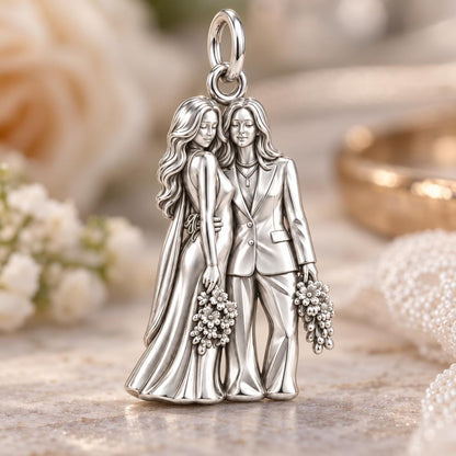 Wedding Likeness Portrait Charm Bracelet – Personalized Couple Gift – macro detail of the charm
