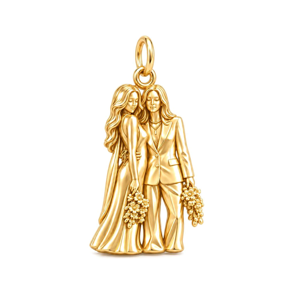Wedding Likeness Portrait Charm Bracelet – Personalized Couple Gift – 18K gold charm, front view
