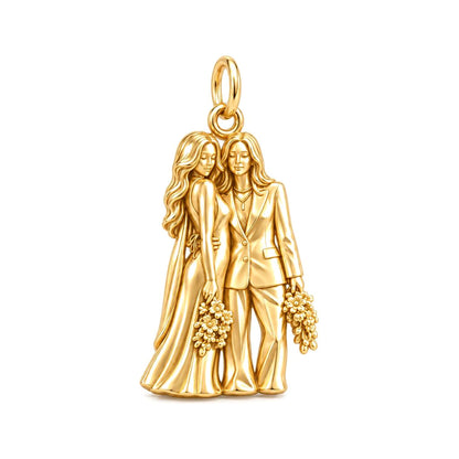 Wedding Likeness Portrait Charm Bracelet – Personalized Couple Gift – 18K gold charm, front view
