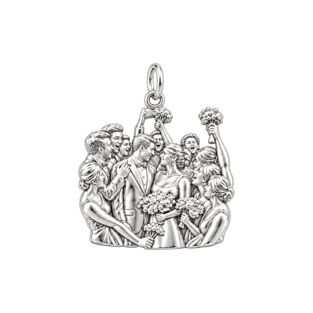 Wedding Party Celebration Charm Bracelet – Personalized Couple Gift – silver charm, front view