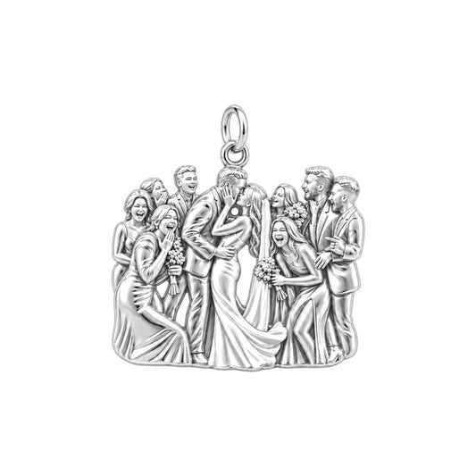Wedding Party Portrait Charm Bracelet – Personalized Bride Gift – silver charm, front view