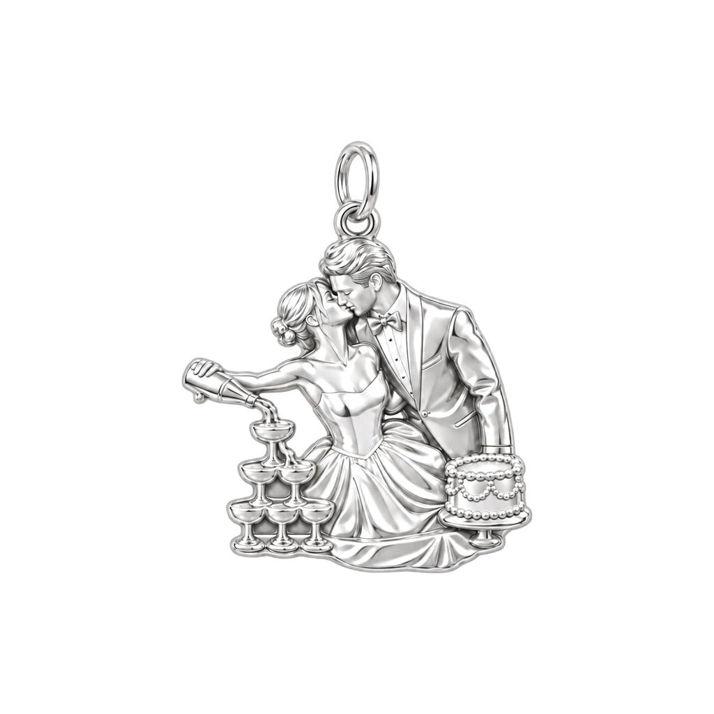 Wedding Toast Celebration Charm Bracelet – Personalized Couple Gift – silver charm, front view