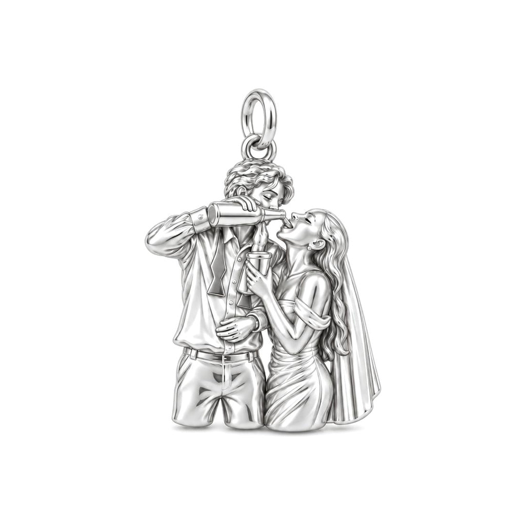 Wedding Toast Celebration Charm Bracelet – Personalized Couple Gift – silver charm, front view