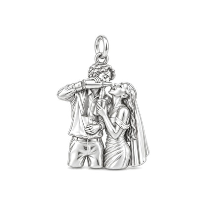 Wedding Toast Celebration Charm Bracelet – Personalized Couple Gift – silver charm, front view