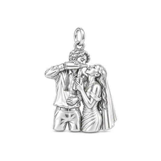 Wedding Toast Celebration Charm Bracelet – Personalized Couple Gift – silver charm, front view