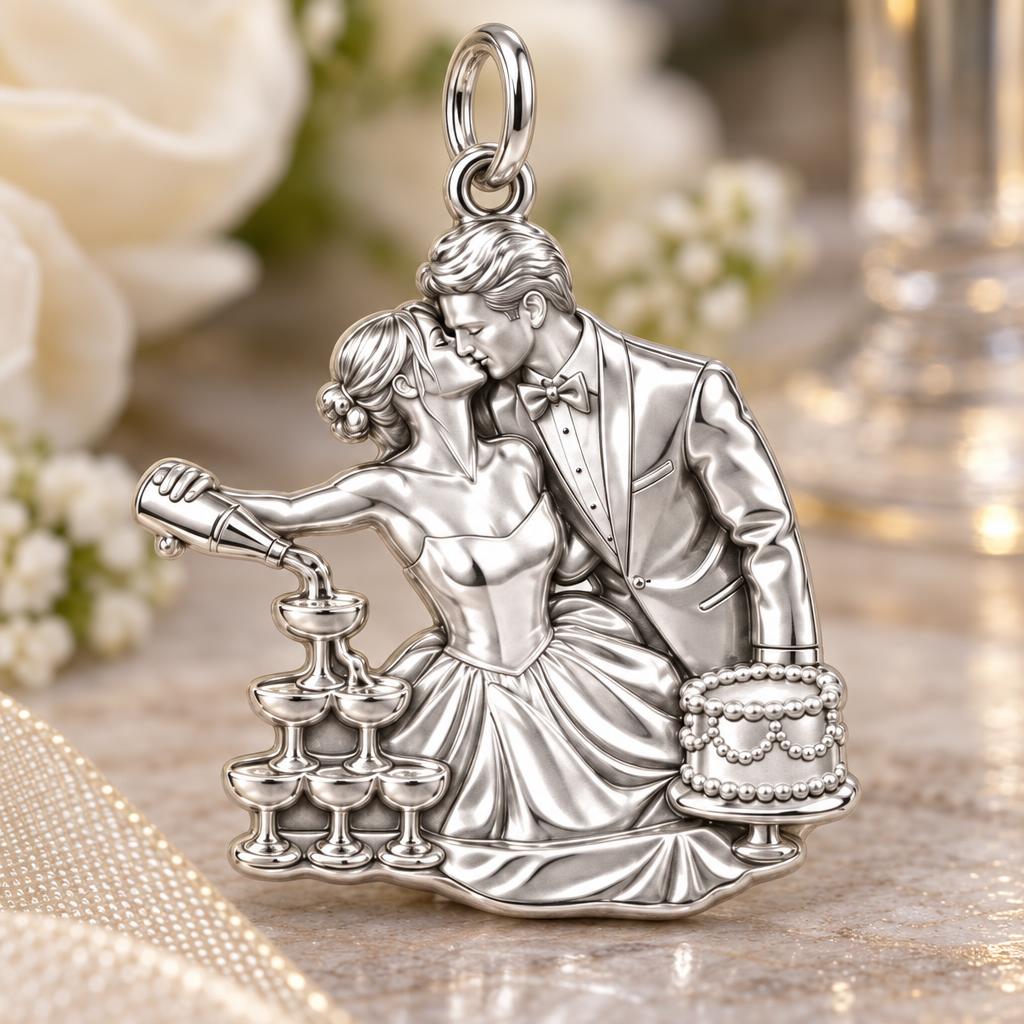 Wedding Toast Celebration Charm Bracelet – Personalized Couple Gift – macro detail of the charm