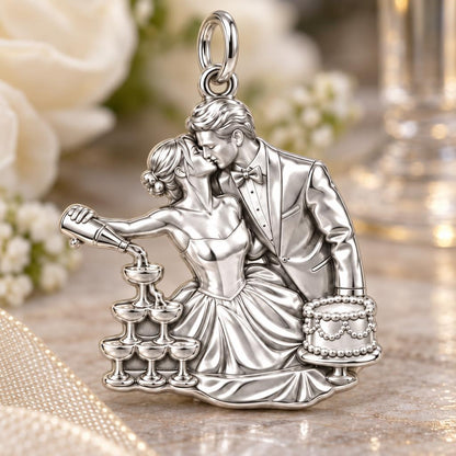 Wedding Toast Celebration Charm Bracelet – Personalized Couple Gift – macro detail of the charm