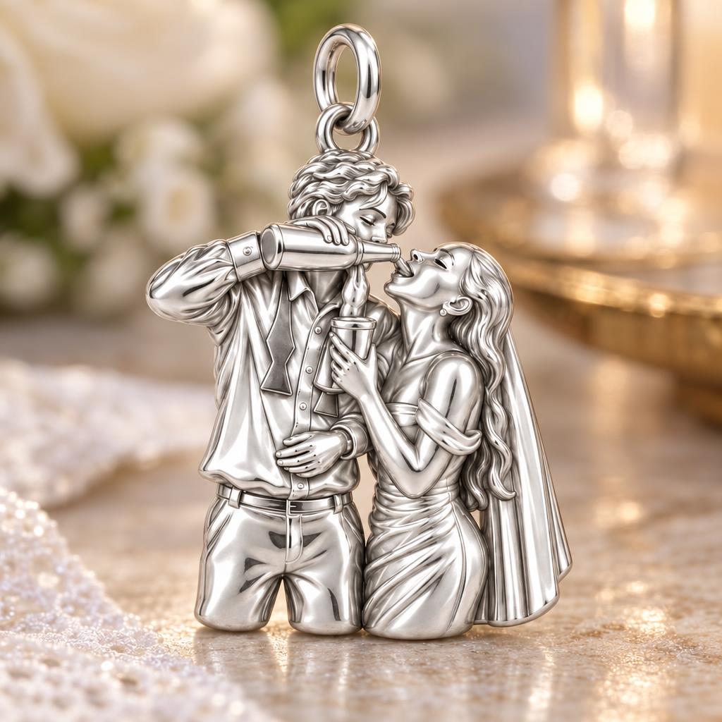 Wedding Toast Celebration Charm Bracelet – Personalized Couple Gift – macro detail of the charm