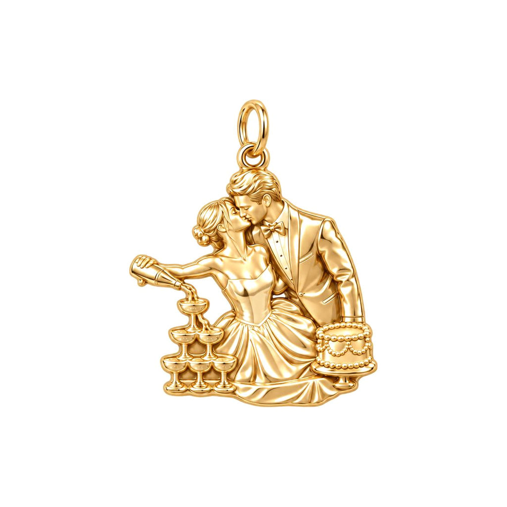 Wedding Toast Celebration Charm Bracelet – Personalized Couple Gift – 18K gold charm, front view
