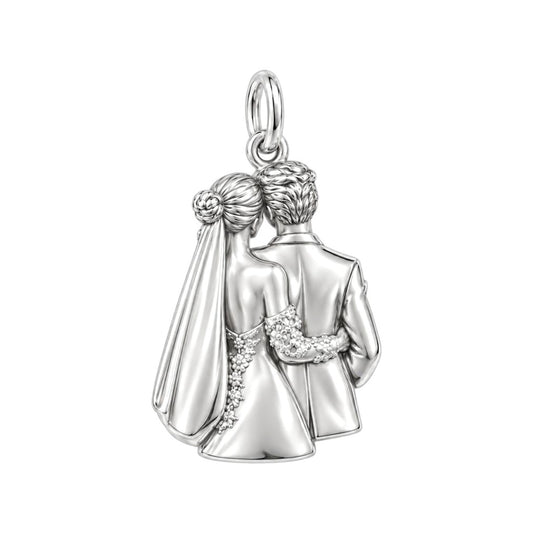 Wedding Toast Silhouette Charm Bracelet – Personalized Couple Gift – back of the charm, engraving area