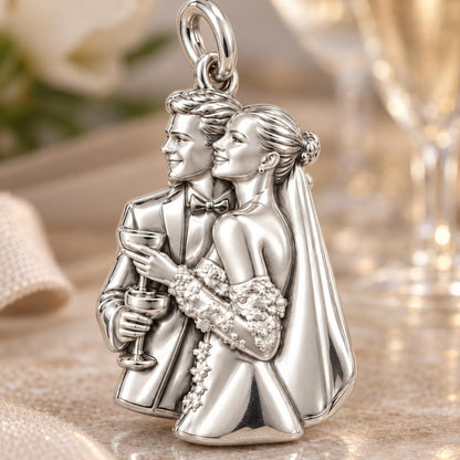 Wedding Toast Silhouette Charm Bracelet – Personalized Couple Gift – macro detail of the charm
