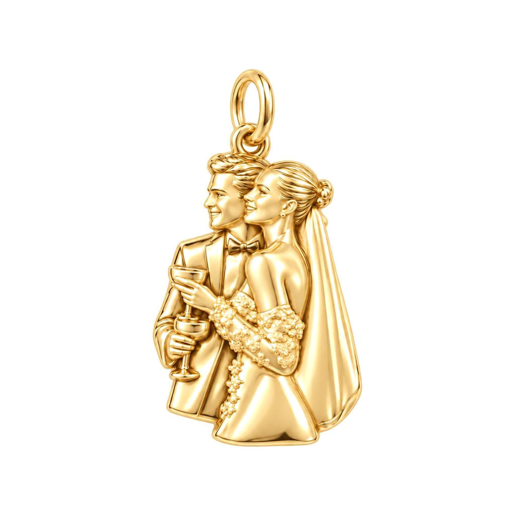 Wedding Toast Silhouette Charm Bracelet – Personalized Couple Gift – 18K gold charm, front view