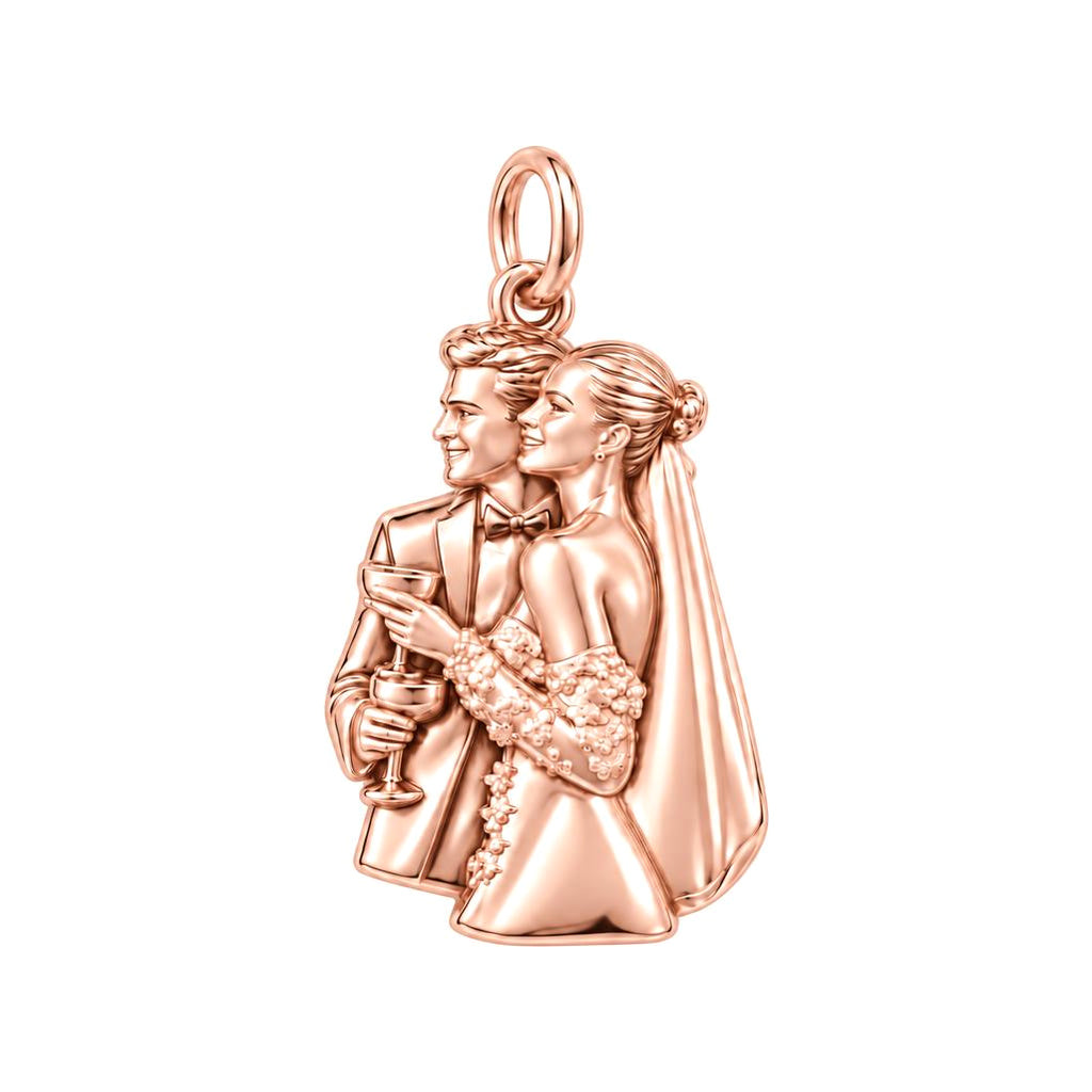 Wedding Toast Silhouette Charm Bracelet – Personalized Couple Gift – rose gold charm, front view