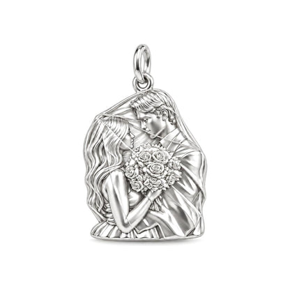 Wedding Veil Embrace Charm Bracelet – Personalized Couple Gift – silver charm, front view