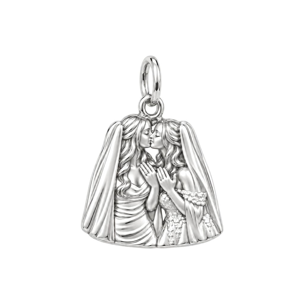 Wedding Vow First Kiss Charm Bracelet – Personalized Couple Gift – silver charm, front view