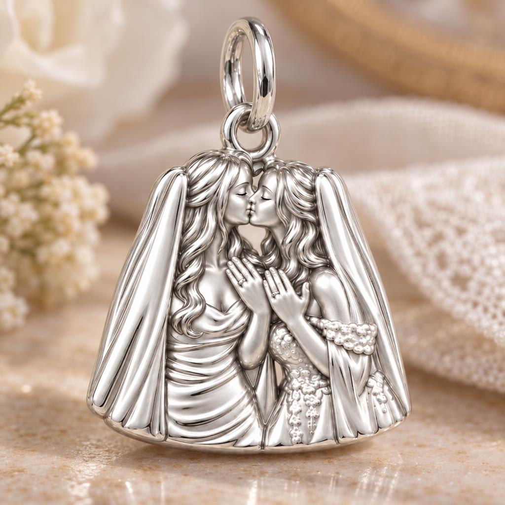 Wedding Vow First Kiss Charm Bracelet – Personalized Couple Gift – macro detail of the charm
