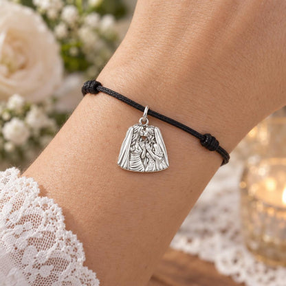 Wedding Vow First Kiss Charm Bracelet – Personalized Couple Gift – worn on the wrist on a black cord bracelet