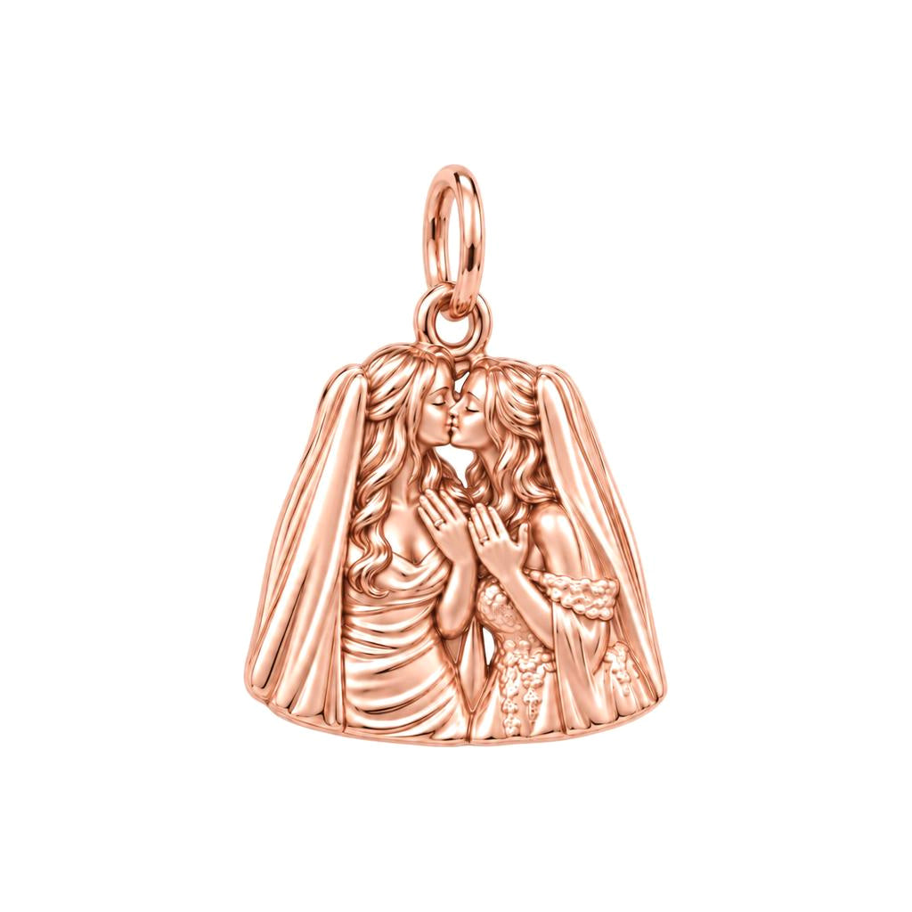 Wedding Vow First Kiss Charm Bracelet – Personalized Couple Gift – rose gold charm, front view