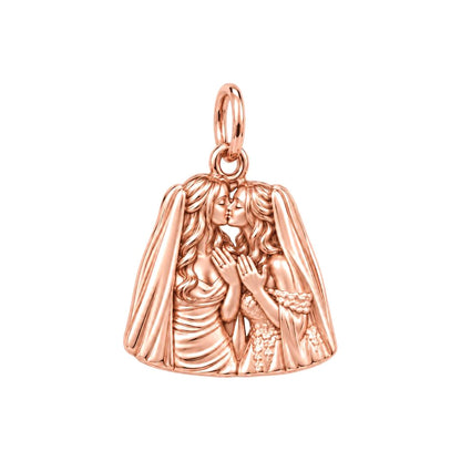 Wedding Vow First Kiss Charm Bracelet – Personalized Couple Gift – rose gold charm, front view