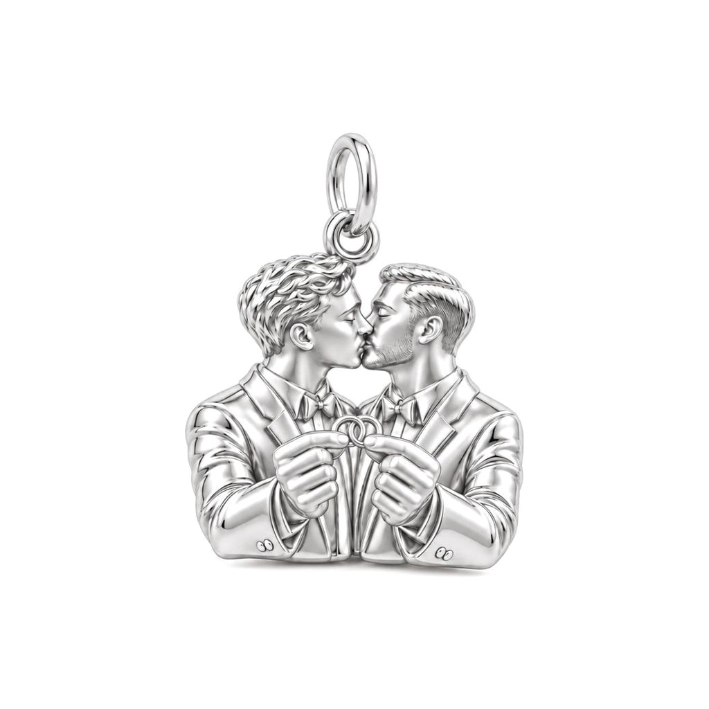 Wedding Vow Kiss Charm Bracelet – Personalized Couple Gift – silver charm, front view
