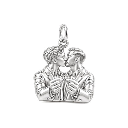 Wedding Vow Kiss Charm Bracelet – Personalized Couple Gift – silver charm, front view