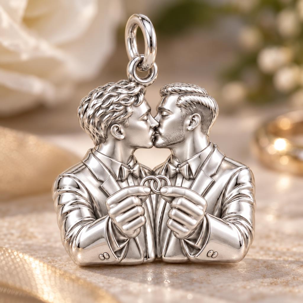 Wedding Vow Kiss Charm Bracelet – Personalized Couple Gift – macro detail of the charm