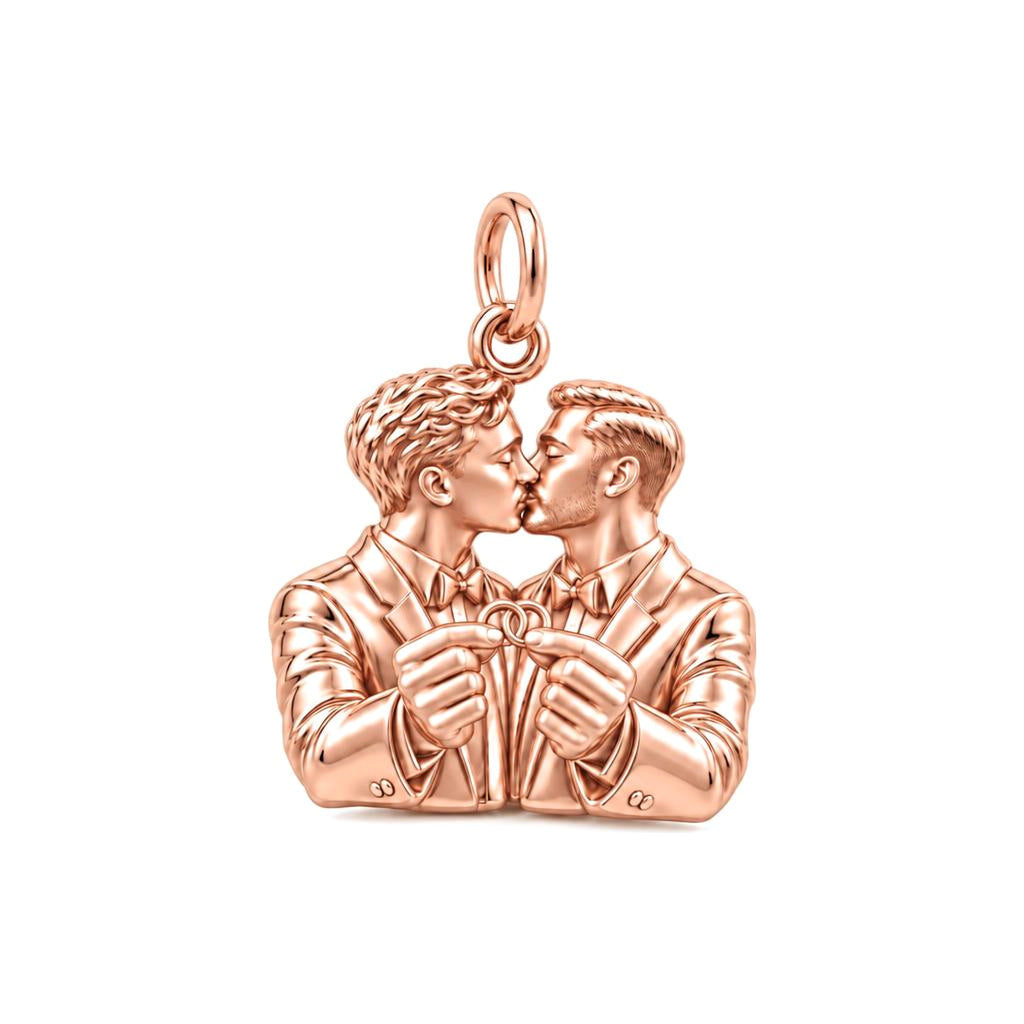 Wedding Vow Kiss Charm Bracelet – Personalized Couple Gift – rose gold charm, front view