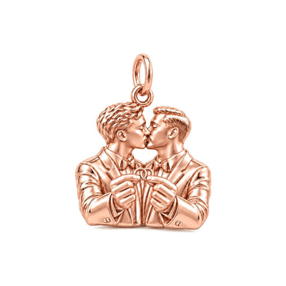 Wedding Vow Kiss Charm Bracelet – Personalized Couple Gift – rose gold charm, front view