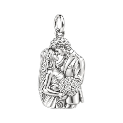 Wedding Vows Keepsake Charm Bracelet – Personalized Couple Gift – silver charm, front view