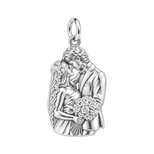 Wedding Vows Keepsake Charm Bracelet – Personalized Couple Gift – silver charm, front view