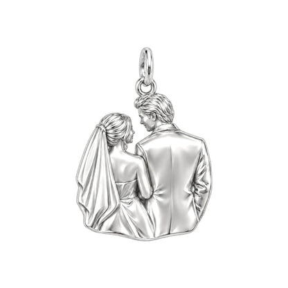 Wedding Vows Silhouette Charm Bracelet – Personalized Couple Gift – back of the charm, engraving area