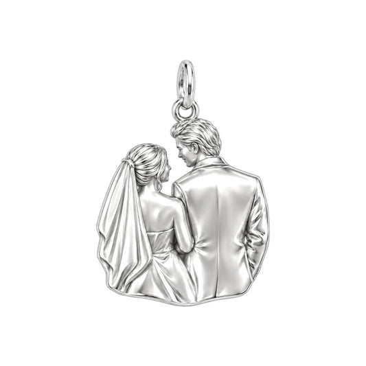 Wedding Vows Silhouette Charm Bracelet – Personalized Couple Gift – back of the charm, engraving area
