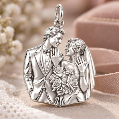 Wedding Vows Silhouette Charm Bracelet – Personalized Couple Gift – macro detail of the charm