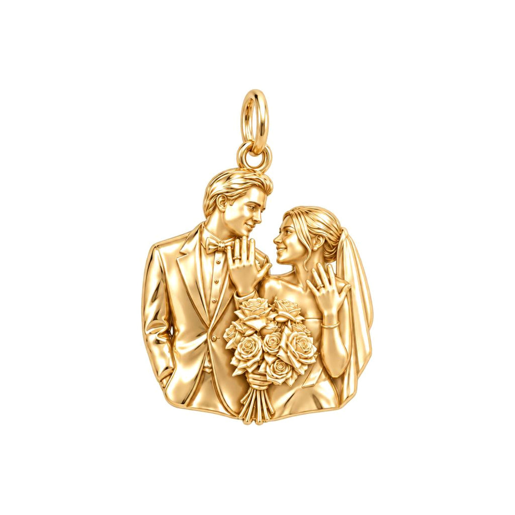 Wedding Vows Silhouette Charm Bracelet – Personalized Couple Gift – 18K gold charm, front view