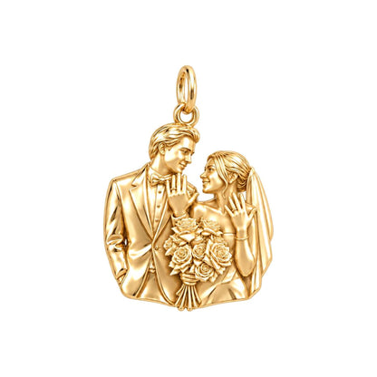 Wedding Vows Silhouette Charm Bracelet – Personalized Couple Gift – 18K gold charm, front view