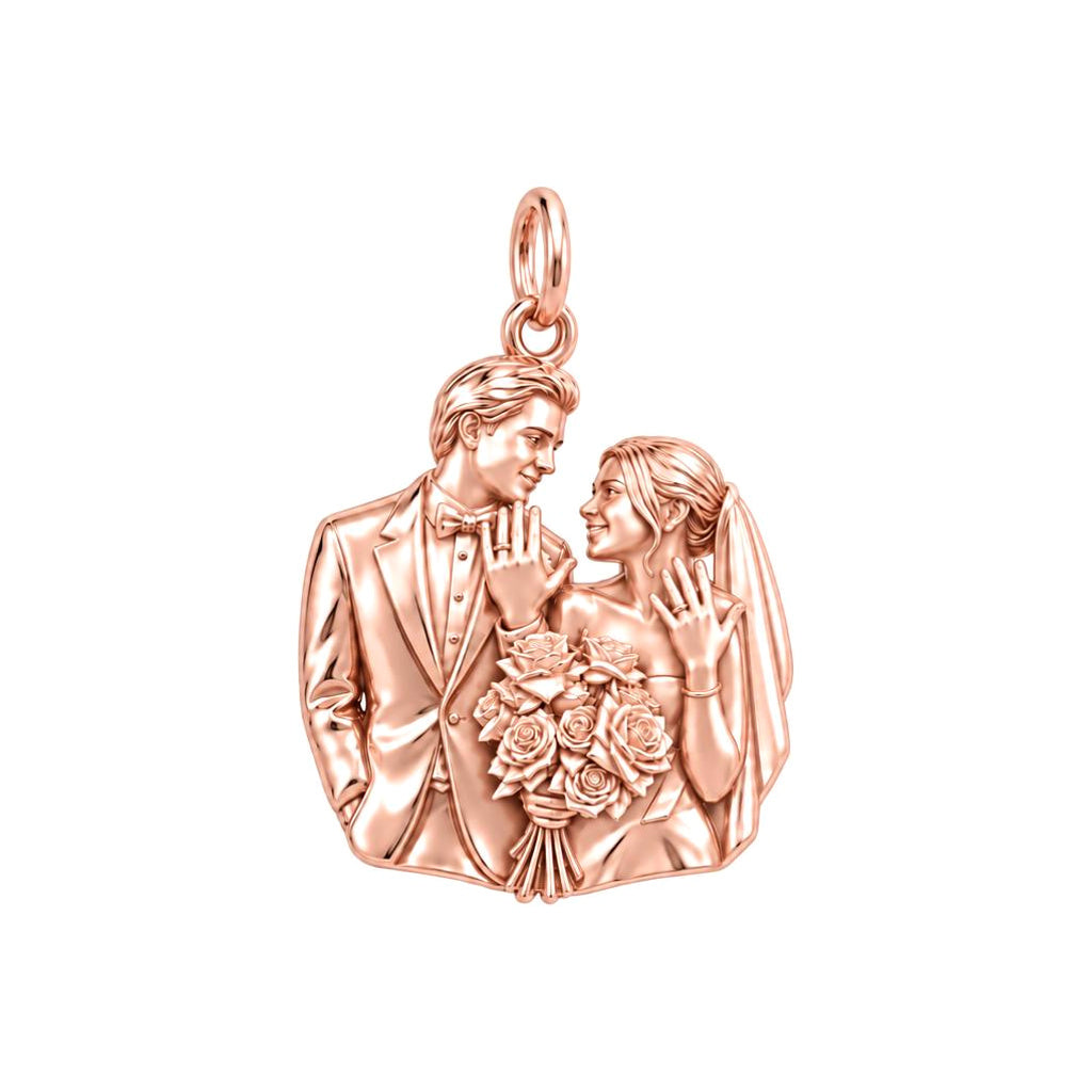 Wedding Vows Silhouette Charm Bracelet – Personalized Couple Gift – rose gold charm, front view