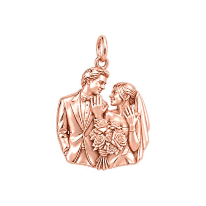 Wedding Vows Silhouette Charm Bracelet – Personalized Couple Gift – rose gold charm, front view