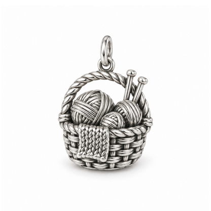 Weekend Knitting Basket Charm — Silver | charm-topics-remaining-444-2026-09-14 | topic-093