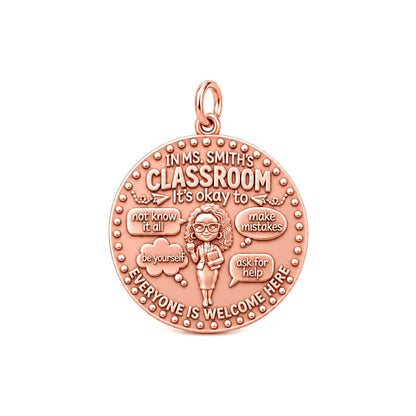 Welcome Classroom Charm Bracelet – Personalized Teacher Gift – rose gold 3 cm charm, front view