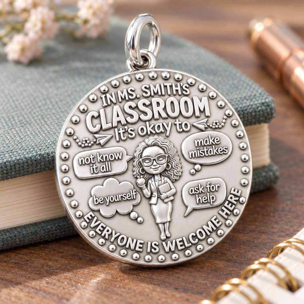 Welcome Classroom Charm Bracelet – Personalized Teacher Gift – macro detail of the charm