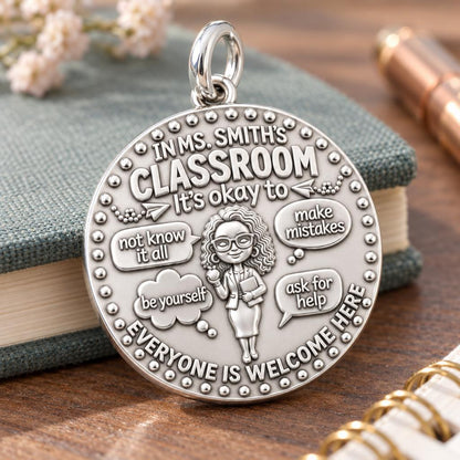 Welcome Classroom Charm Bracelet – Personalized Teacher Gift – macro detail of the charm