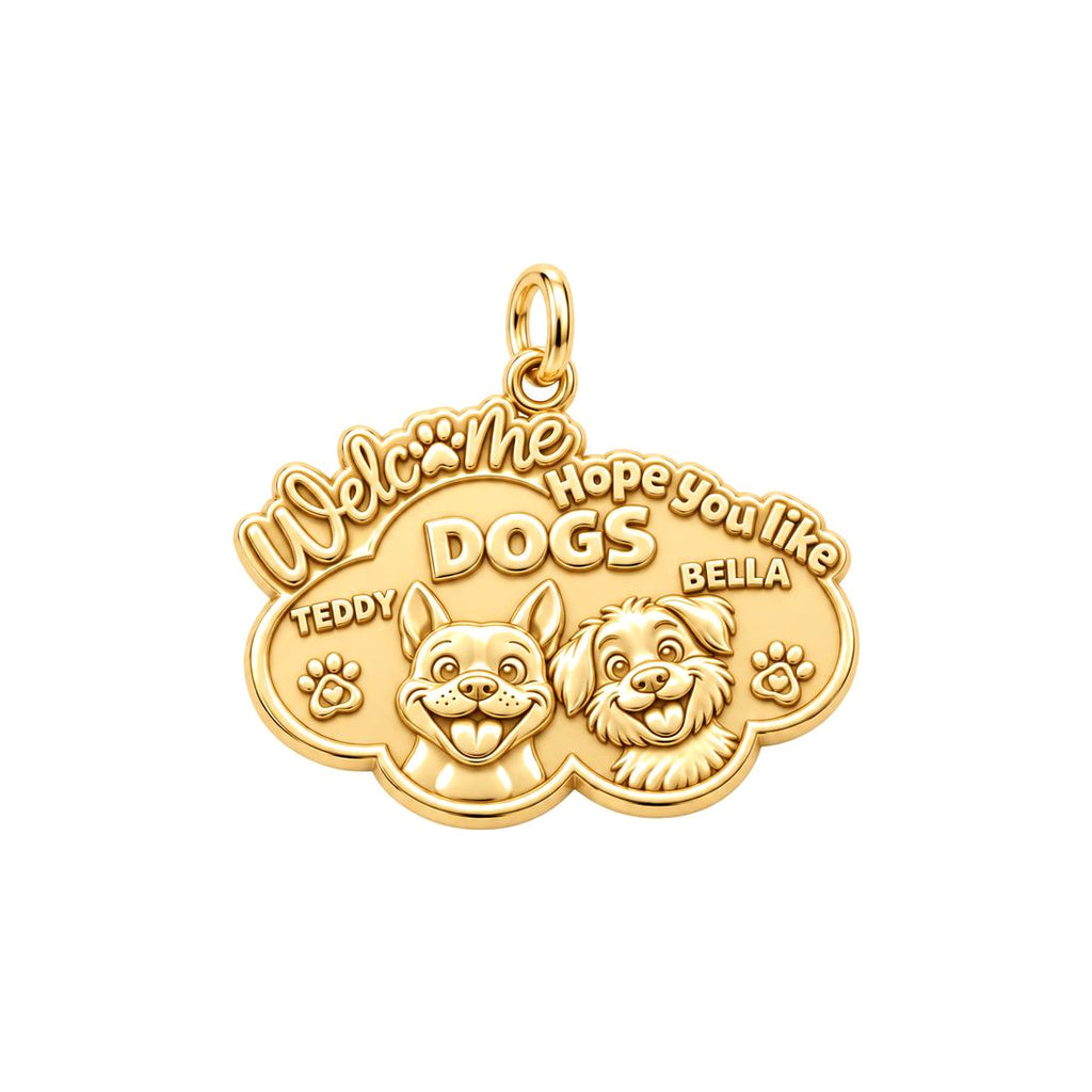 Welcome Hope You Like Dogs Charm Bracelet – Personalized Dog Mom Gift – 18K gold plated 3 cm charm, front view