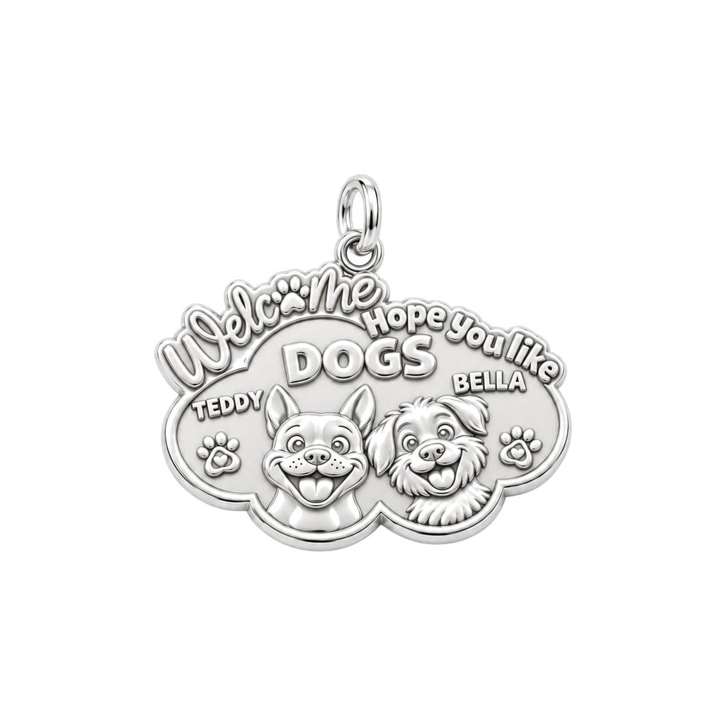 Welcome Hope You Like Dogs Charm Bracelet – Personalized Dog Mom Gift – silver plated 3 cm charm, front view