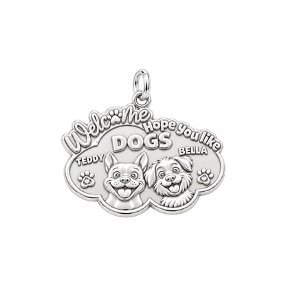 Welcome Hope You Like Dogs Charm Bracelet – Personalized Dog Mom Gift – silver plated 3 cm charm, front view