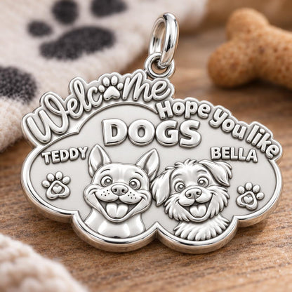 Welcome Hope You Like Dogs Charm Bracelet – Personalized Dog Mom Gift – macro detail of the charm