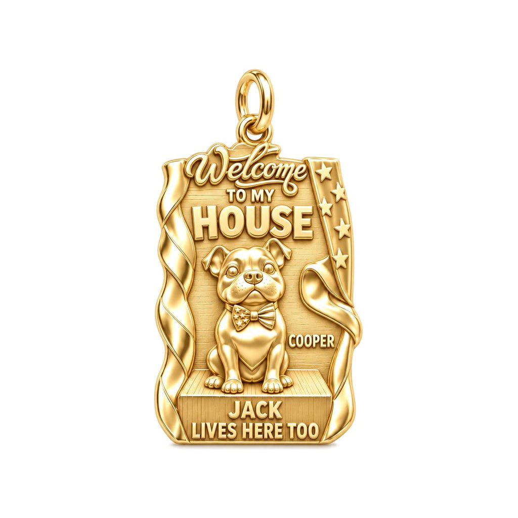 Welcome To My House Charm Bracelet – Personalized Dog Mom Gift – 18K gold plated 3 cm charm, front view