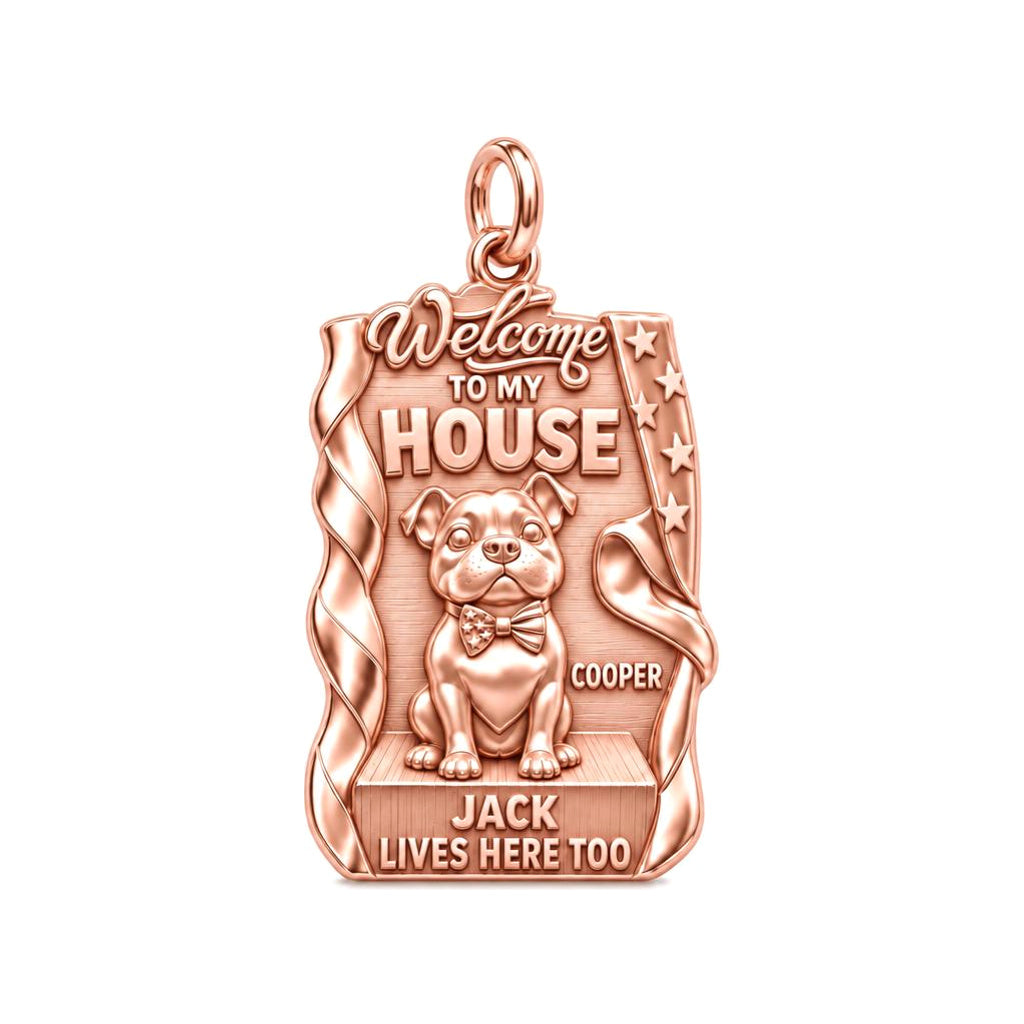 Welcome To My House Charm Bracelet – Personalized Dog Mom Gift – rose gold 3 cm charm, front view