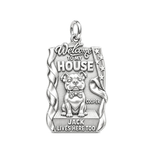 Welcome To My House Charm Bracelet – Personalized Dog Mom Gift – silver plated 2 cm charm, front view