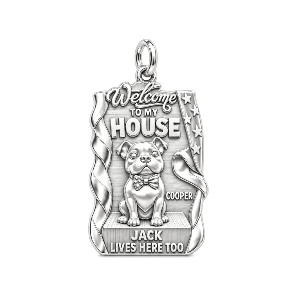 Welcome To My House Charm Bracelet – Personalized Dog Mom Gift – silver plated 3 cm charm, front view