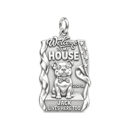 Welcome To My House Charm Bracelet – Personalized Dog Mom Gift – silver plated 3 cm charm, front view